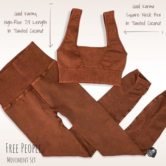 FP MOVEMENT GOOD KARMA SET: BRA + LEGGINGS TOASTED COCONUT WOMEN SIZE XS/S, M/L - Picture 1 of 10